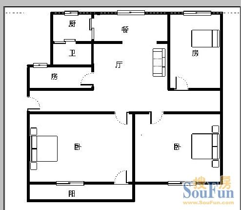 广场东路新华印刷厂宿舍广场东路新华印刷厂宿舍 三居室户型图 3室2厅1卫1厨 0.00㎡