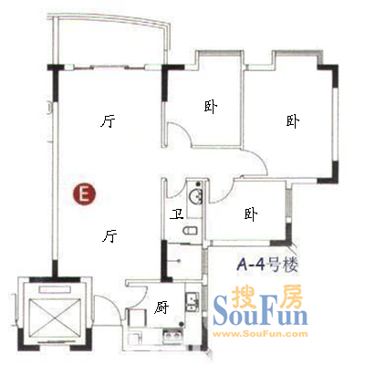 塘圈路小区3室2厅户型图 3室2厅1卫1厨 0.00㎡