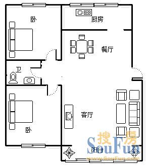 金沙海岸公寓2室户型图 2室2厅1卫1厨 0.00㎡