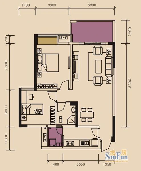 蛟龙银座二期户型图 2室2厅1卫1厨 0.00㎡