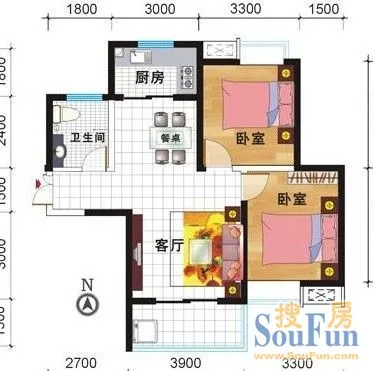 望城国际公馆望城国际公馆 2室 户型图 2室2厅1卫1厨 0.00㎡