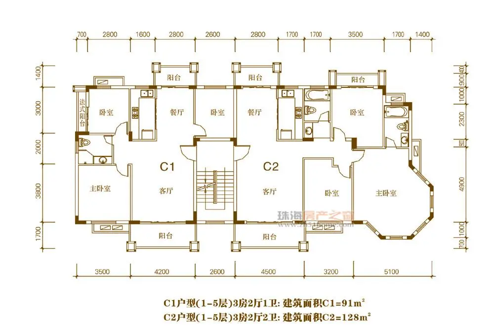 洲际豪庭洲际豪庭 c1/c2户型 3室2厅2卫1厨 128.00㎡