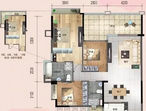 美林湖国际社区天汇半岛3室2厅户型图 3室2厅1卫1厨 0.00㎡