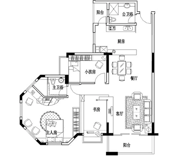 宏祥花园3室2厅 户型图 3室2厅2卫1厨 0.00㎡