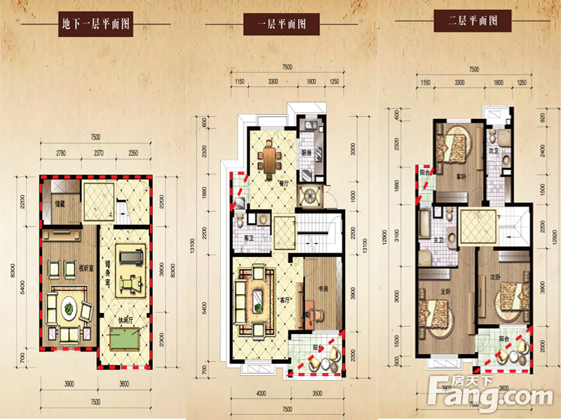 兴宸山水艺墅项目叠加别墅a-j1户型6室3厅3卫1厨 180.00㎡