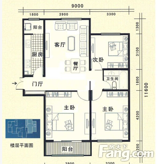 复兴村汉江公寓3室2厅 户型 3室2厅0卫0厨 0.00㎡