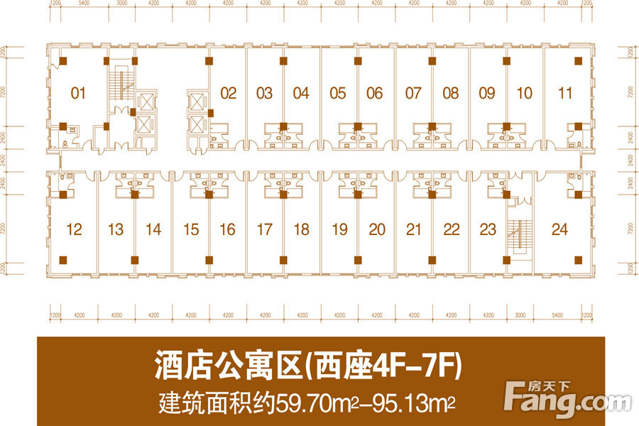 轻盐阳光CEO公寓区平面户型(西座4F-7F） 1室1厅1卫1厨 59.70㎡