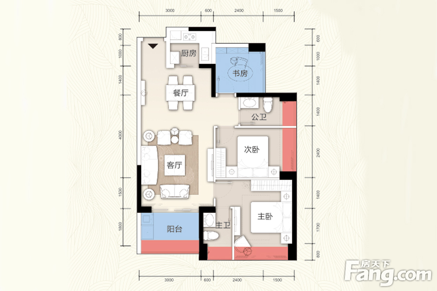 悠山美地家园1栋B户型84平米 3室2厅2卫1厨 84.00㎡