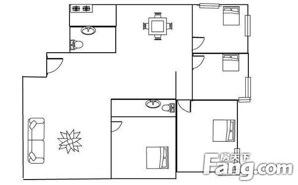 裕龙公寓裕龙公寓 4室 户型图 4室2厅2卫1厨 166.00㎡