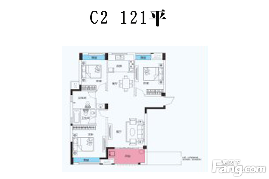 天汇龙城3号楼C2户型 3室2厅2卫1厨 121.00㎡