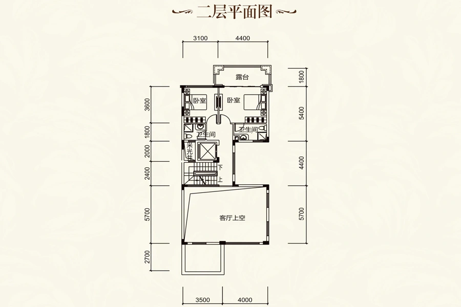 蓝山锦湾60-65栋02双拼k户型二层 5室3厅4卫1厨416.07