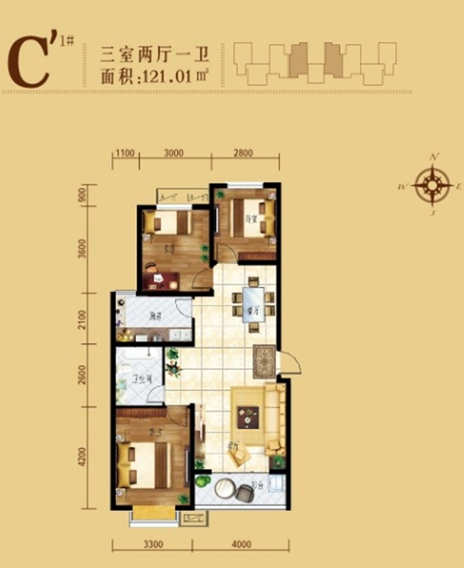 和合公寓3室2厅1卫 0室0厅0卫0厨 0.00㎡