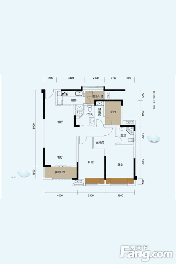 协信星都会三期13号楼标准层l户型户型图