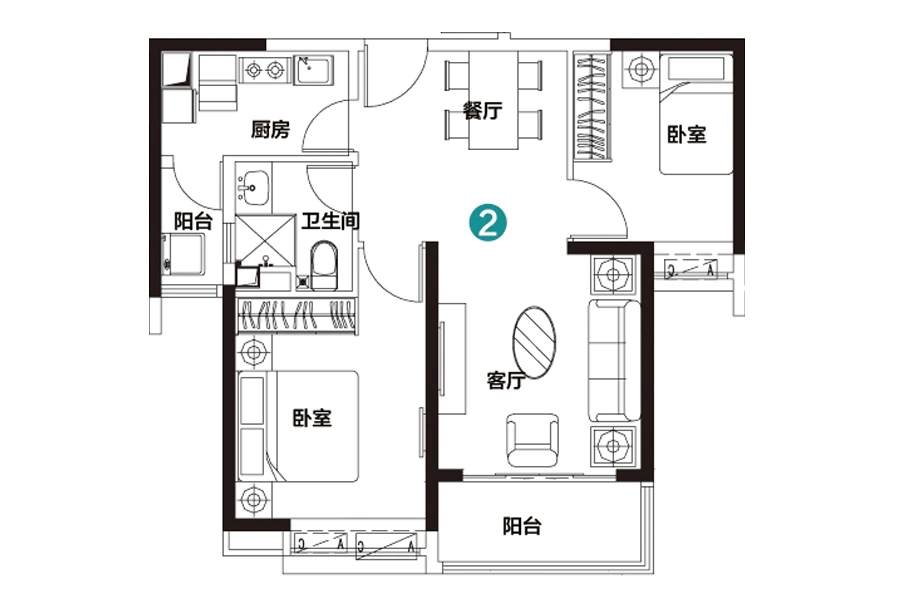 恒大世纪广场4#楼2单元2户型 0室0厅0卫0厨 88.40㎡