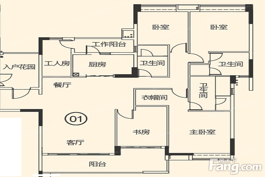 越秀·可逸江畔26栋01户型 5室2厅3卫1厨 199.00㎡