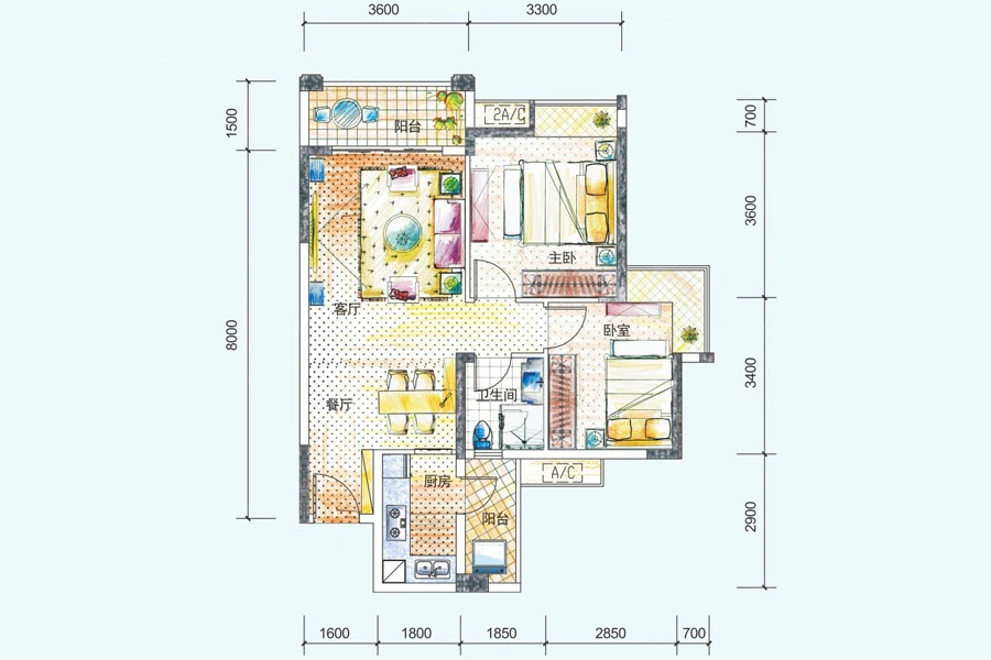 广源阳光里4/5/6号住宅楼04户型 2室2厅1卫1厨 76.00㎡