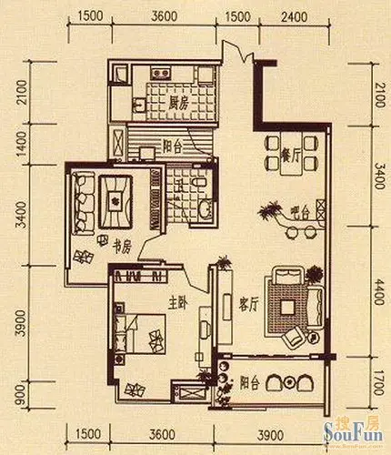 凤岭新新家园户型图2室2厅2卫1厨76.00㎡