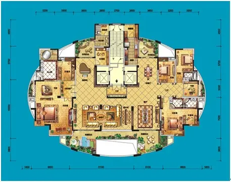 两梯一户,480㎡户型图(赠送面积约74-88㎡)