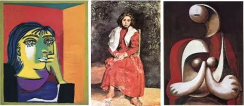 毕加索作品赏析:从左到右依次为《朵拉玛尔肖像《赤足女孩》