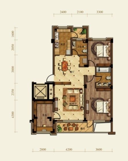 122平米电梯洋房户型图