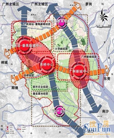 在广州城市总体规划(2010-2020)纲要的番禺新城规划中,万博 商务区是