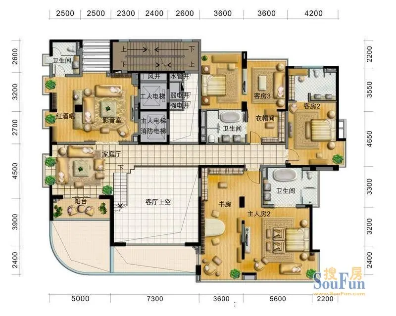凤凰谷a2复式2楼户型图6室4厅7卫2厨
