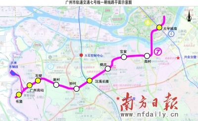 广州地铁七号线一期动工 全线走地下设9站 