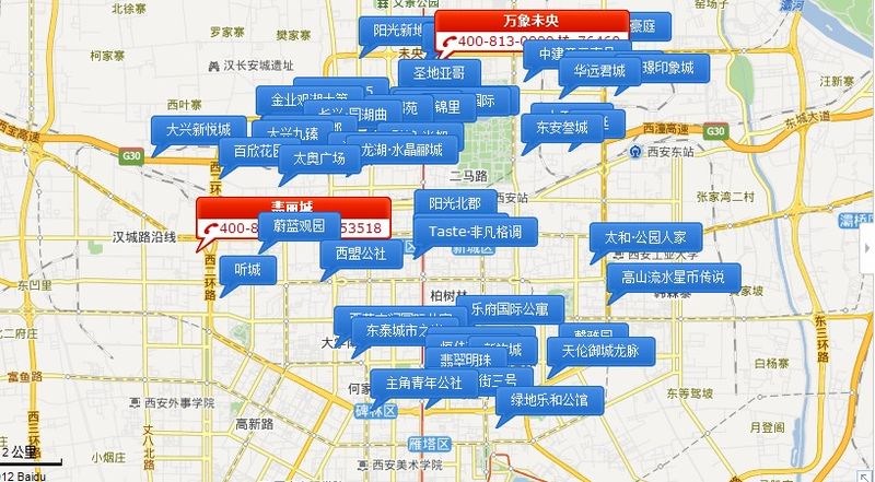 二环以内西安楼盘分布图电子版查询地址:http://map.soufun.图片
