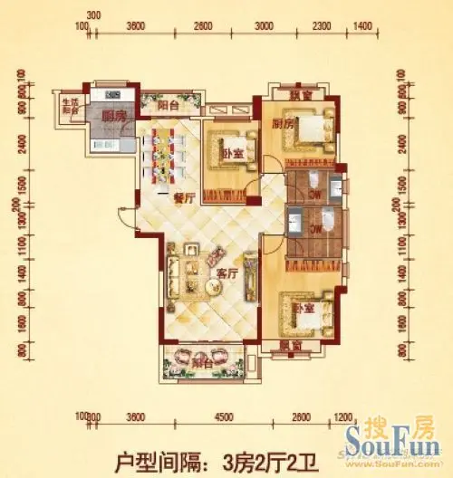 湘潭碧桂园峰景1栋二单元302号户型图