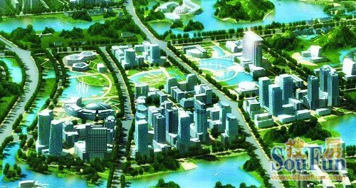 规划中的临桂新区市民中心鸟瞰图