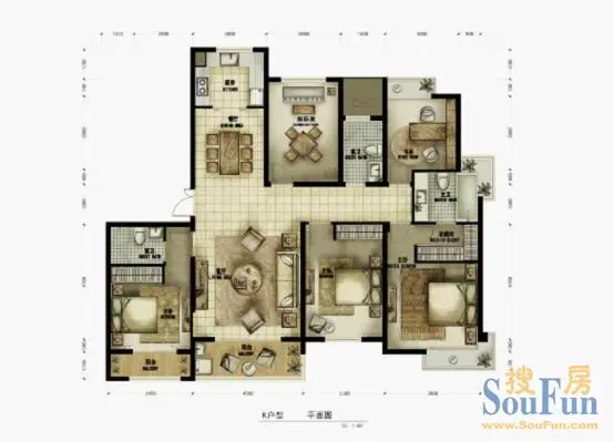 柏庄跨界 170平米四室两厅三卫户型图