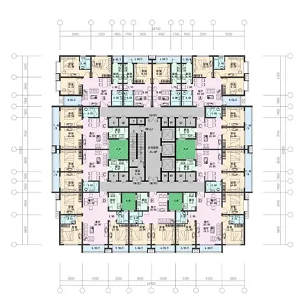 采用大框架结构的塔楼改装空间较大,其房价也有塔楼平面图:居住密度高