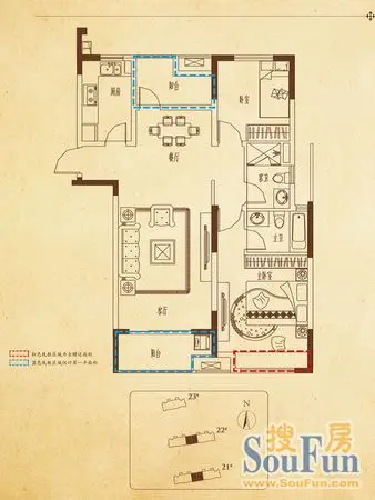 c1三室两厅一卫85平米户型