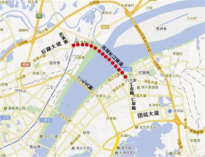 图为:后湖长江隧道方位示意图