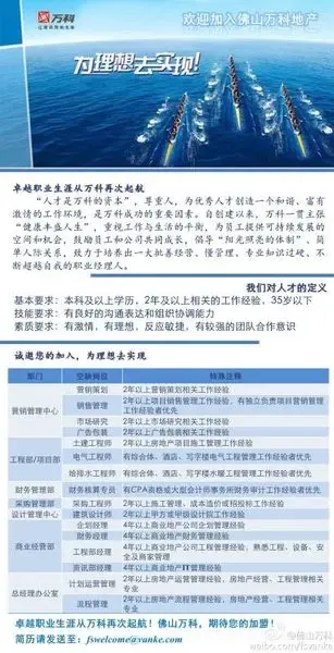 中国房产领跑者 万科集团佛山公司诚招精英啦