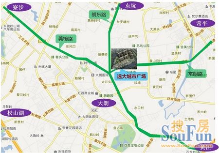 朗东路及常朗路与5大镇中心区车程10分钟以内,莞惠城际线大朗站地铁口