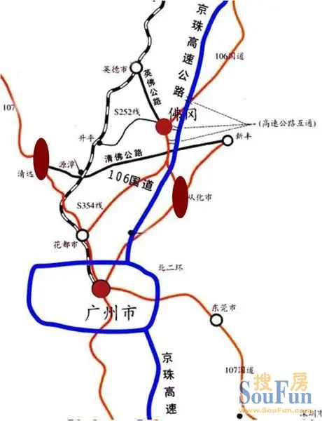 位于清远市佛冈县新城市中心,离县政府东约2公里处,南连106国道和京珠