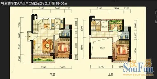 户型赏析:特发和平里89㎡a,b户型"经典"4房复式