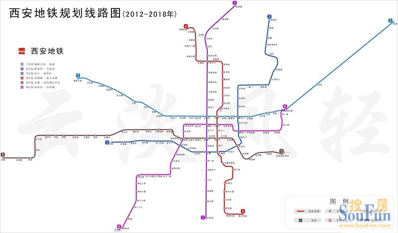西安地铁规划图1-6号线