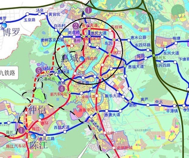 10月惠州实时的轨道交通线网规划示意图来看,规划中的轻轨1,2,4,5号线