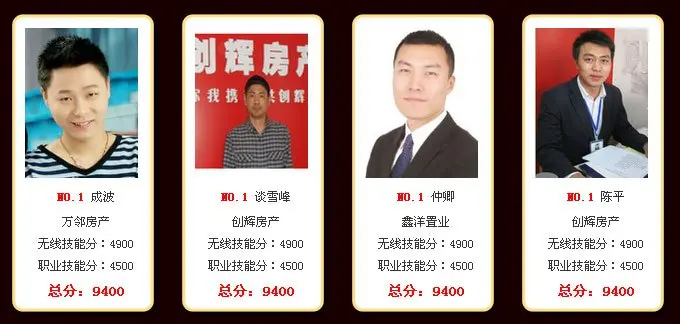 万邻房产的成波、创辉房产的谈雪峰、鑫洋置业的仲卿、创辉房产的陈平
