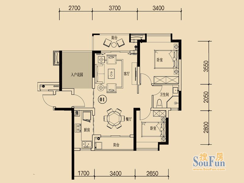 星河盛世88.52m²户型图