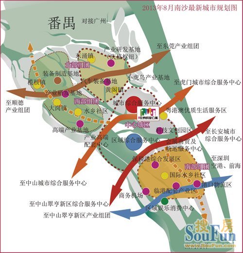 2013年8月南沙实时城市规划图(图片来源:房天下)