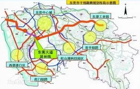 与工业大道,道滘镇南环路等道路相交后,跨越东莞水道及其支流律涌,与