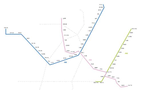 到2014年武汉有三条地铁线路已经开通,分别是轻轨1号线及汉口北延长线图片