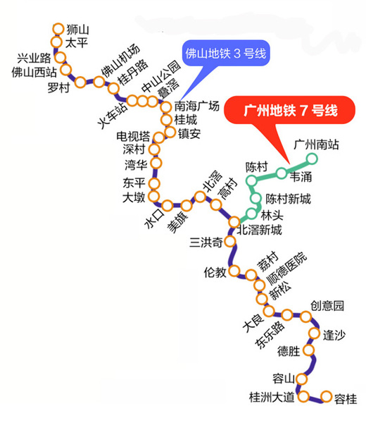 广州地铁7号线将与佛山地铁3号线在北滘交汇