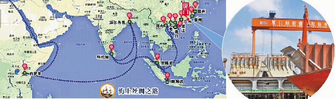 中国经中亚,西亚至波斯湾,地中海;中国至东南亚,南亚,印度洋.图片