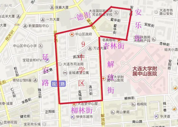 大连铁路医院东北角,2006年移迁至解放路沿线昆明街,但原有学区范围未