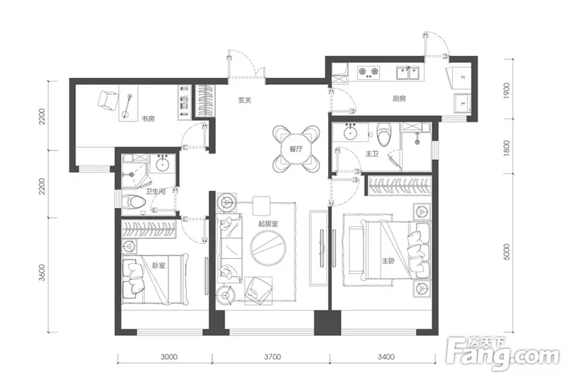 120平米后现代简约三室两厅两卫装修效果图-家