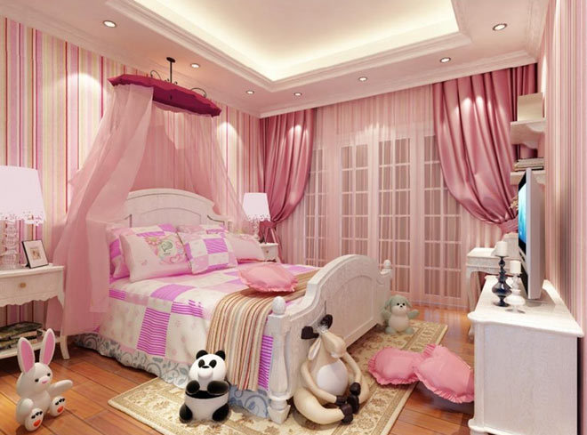 公主的粉色系列女孩房!儿童房装修设计效果图